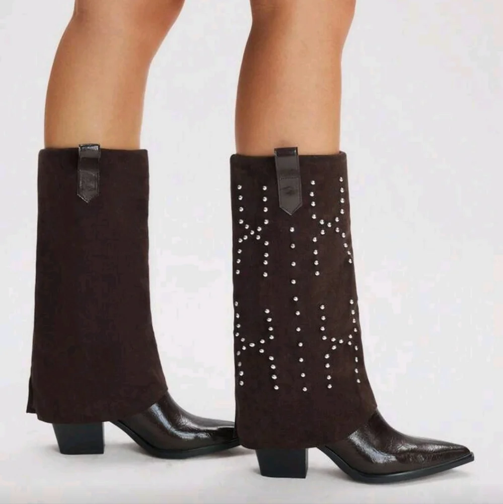 Western Style Pointed Toe Chunky Heel Cowgirl Boots,Fashion Casual Outfit For Wo - Picture 2 of 5
